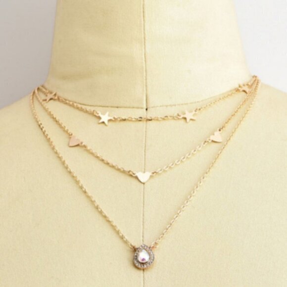 Multilayer star heart crystal necklace jewelry - Picture 3 of 7
